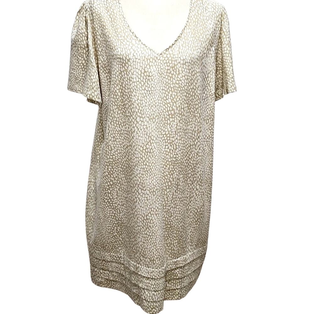 Nicole Miller Original Linen/Viscose Blend Tan Cream Short Sleeve Shift Dress XL